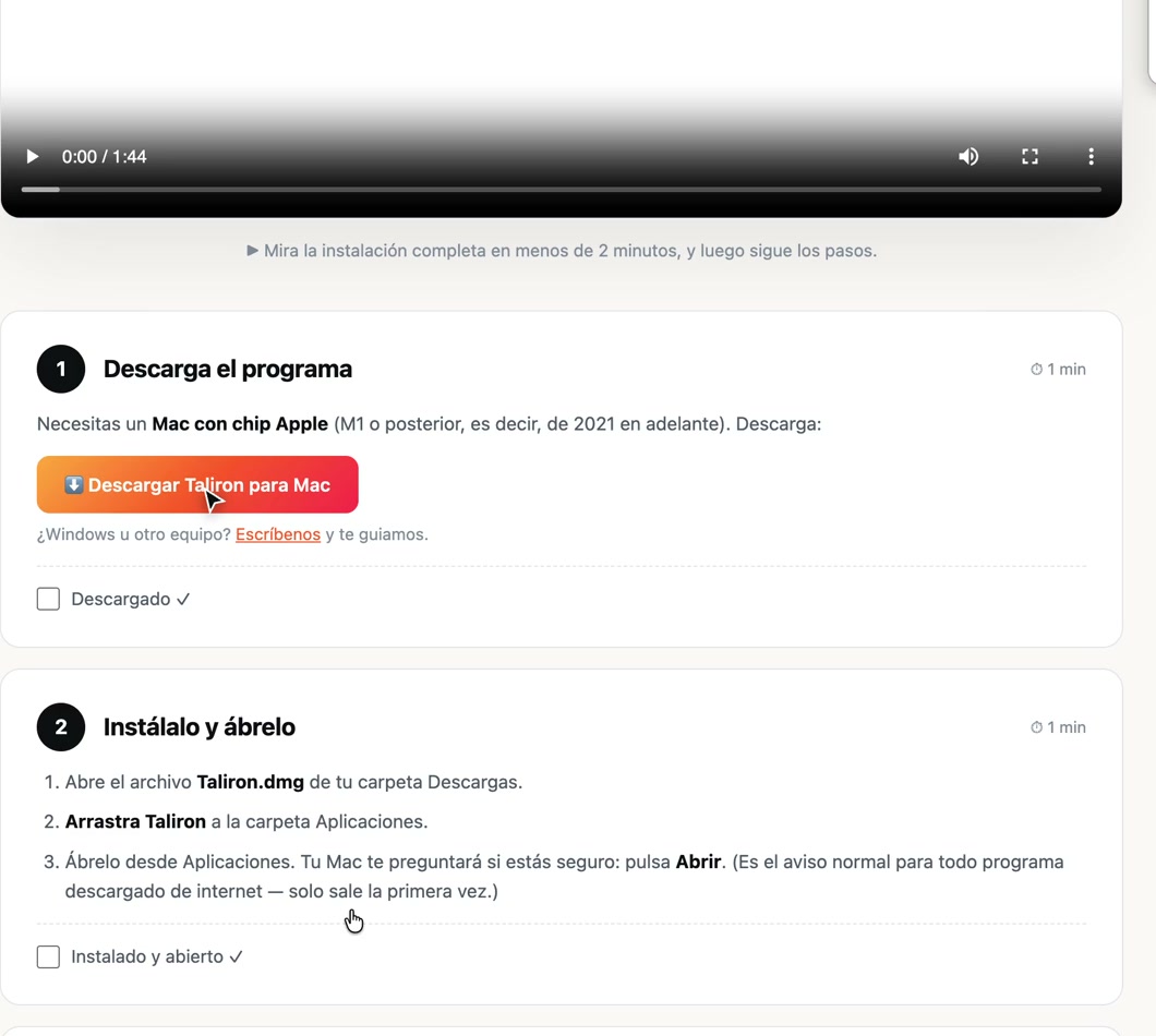 Pasos de instalación de Taliron: descargar el programa e instalarlo